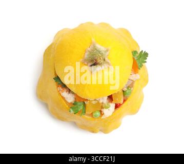 One tasty stuffed pattypan squash isolated on white, above view Stock Photo