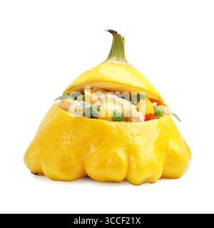 One tasty stuffed pattypan squash isolated on white Stock Photo