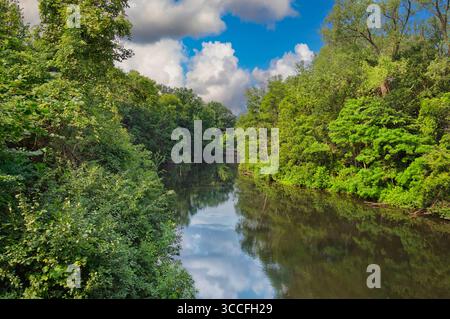 The Kinnickinnic River in summer at River Falls, Wisconsin. Stock Photo