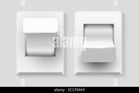 Set of realistic toggle switches in on and off positions. Plastic button. Vector illustration Stock Vector
