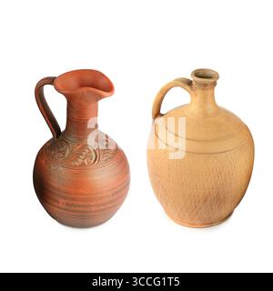 Set clay utensils isolated on white background. Stock Photo