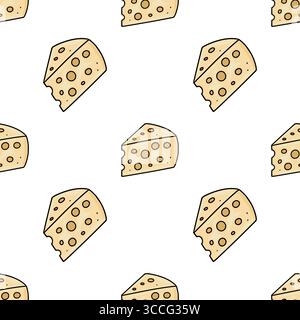 Seamless vector pattern of hand-drawn cheese wedges with holes, featuring a playful, cartoonish style and pale yellow color palette, ideal for food-re Stock Vector