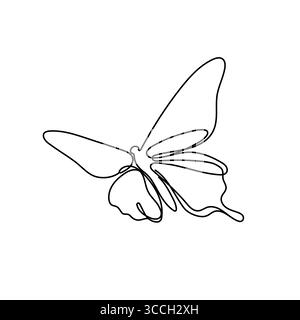 Butterfly in One continuous line drawing. Beautiful flying moth for wellbeing beauty or spa salon logo and divider concept in simple linear style. Edi Stock Vector