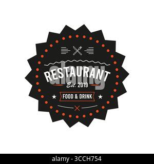 Restaurant Logo Template with Chef Hat and Cutlery Icons Stock Vector