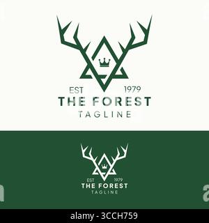 Forest Logo Template with Deer and Nature Elements Stock Vector