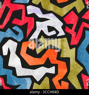 Graffiti watercolor seamless pattern. Vector colorful geometric abstract background Stock Vector