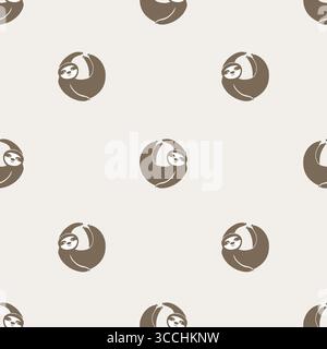 Polka dot print with cute sloth. Seamless vector pattern Stock Vector