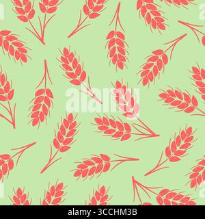 Seamless vector pattern with ears of wheat. Hand drawn doodle wheat grain background Stock Vector