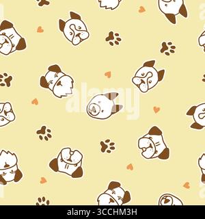 Cute dog faces seamless pattern. Different dogs breed vector print Stock Vector