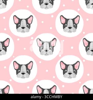 French bulldog puppy seamless pattern. Vector cute dog illustration Stock Vector