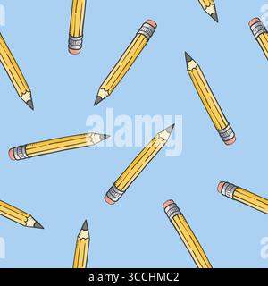 Seamless pattern with yellow pencils. Back to school vector cartoon illustration Stock Vector