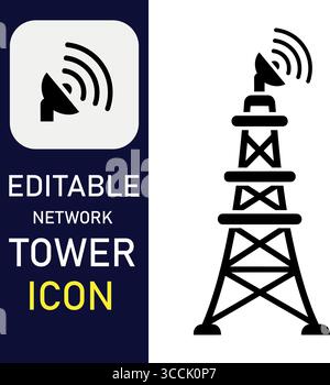 Modern telecommunication tower icon representing wireless network connectivity and signal transmission Stock Vector