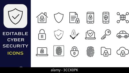 Essential cybersecurity icons for protecting digital assets, data, and privacy with modern design Stock Vector