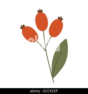 Bunch of red berries, hand-drawn. Cosy autumn set. Vector illustration. Stock Vector