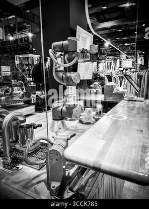 Robotic coffee-making machine operating inside a retail store at the Hudson Yards shopping mall in Manhattan, New York City. Stock Photo