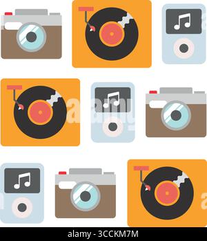 Vintage media devices pattern. Vector Stock Vector