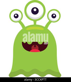 Green three eyed alien. Vector Stock Vector