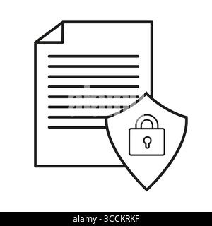 Document security illustration. Protected file Vector. Shielded paper data. Confidential information icon. Stock Vector