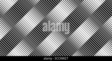 Black and white stripes pattern in diagonal arrangement. Parallel lines background. Wallpaper with halftone faded effect. Abstract geometric print with optical illusion. Vector graphic illustration. Stock Vector