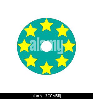Eight star pattern. Circular shape design. Vector stars illustration. Teal yellow decor. Stock Vector