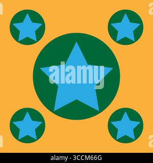 Star icons set. Blue star symbol. Circles with stars. Decorative pattern Vector. Stock Vector
