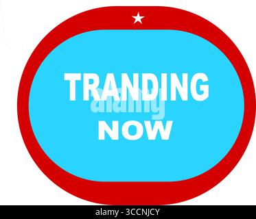 Trending now badge label design in red and blue colors, vector illustration isolated on white background Stock Vector