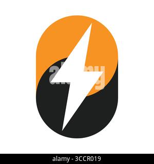 Abstract Electrical Thunderbolt Sign Symbol and Balance Concept Logo Stock Vector