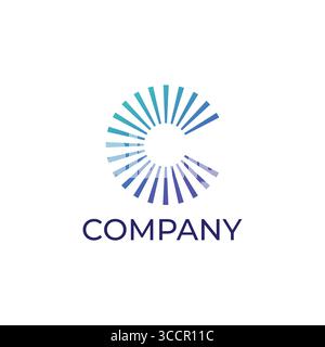 Letter C Logo Company with Sparkle Stripes Shape Concept Stock Vector