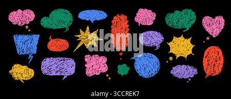 Balloon speech crayons. Retro speech bubble collection. Vector set with crayon texture. Comic communication frame with grunge effects. Trendy Y2K Stock Vector