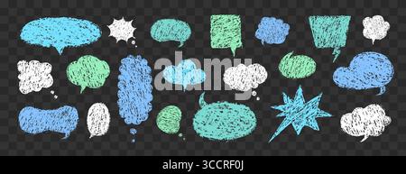 Balloon speech crayons. Retro speech bubble collection. Vector set with crayon texture. Comic communication frame with grunge effects Stock Vector