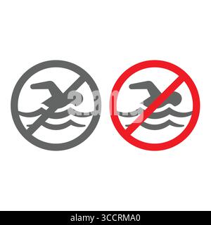 No swimming vector prohibition sign. Dangerous waters, swimming not allowed and risk warning icon. Stock Vector