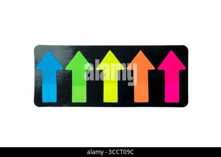 Set of colorful arrow sticky notes isolated over a white background. Mockup or Copy space. Concept of stationery Stock Photo