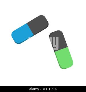 Colorful erasers, graphic blue and green design on a white background Stock Vector