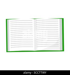 Open green notebook with lined pages ready for writing inspiration Stock Vector