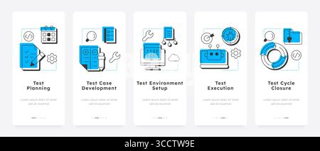 Software testing life cycle mobile app onboarding screens Stock Vector