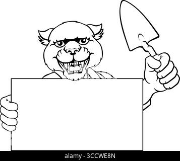 Bricklayer Panther Trowel Tool Handyman Mascot Stock Vector