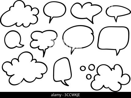 Doodles Of Cloud-Shaped Text Bubbles Drawn With Marker And Hand-Drawn Vector Eps Stock Vector