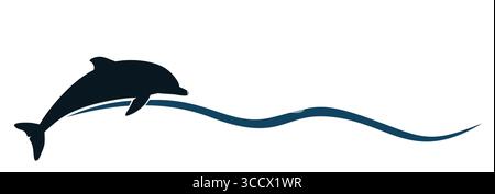 The dolphin symbol with blue wave. Stock Vector