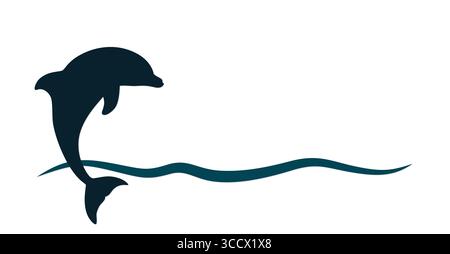 The dolphin symbol with blue wave. Stock Vector