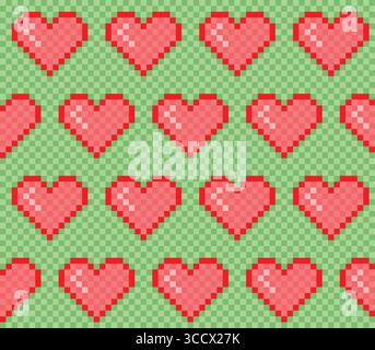 The pixel seamless background with hearts. Stock Vector