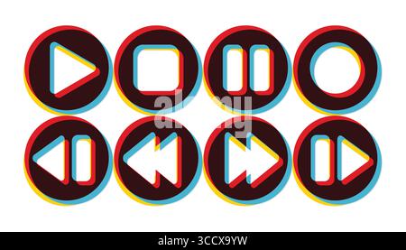A set of anaglyph control buttons. Stock Vector
