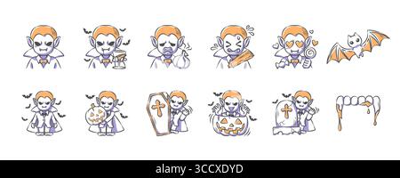 Halloween dracula or vampire . Hand drawn icon cartoon characters illustration collection . Vector . Stock Vector