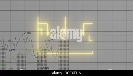 Displaying dark and green line graphs on dashboard showing % labels, clusters, neon yellow outlines Stock Photo