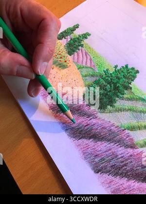 Hand drawing an illustration. Close view. Stock Photo
