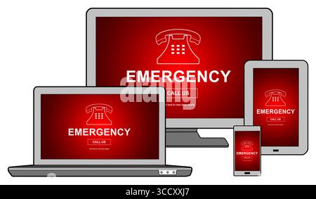 Emergency concept shown on different information technology devices Stock Photo