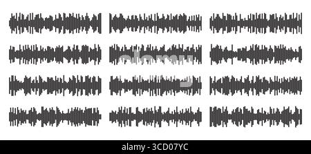Audio wave tune print, voice message, podcast audio recording. Vector audio player soundwave visualization or voice message sound wave. Podcast audio Stock Vector