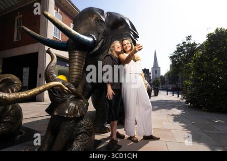 EDITORIAL USE ONLY "Every Step Matters," a public art installation of 21 bronze elephant sculptures in Spitalfields, London, on World Elephant Day as part of the Sheldrick Wildlife Trust's 'Herd of Hope' campaign, which aims to raise awareness for elephant conservation. Picture date: Tuesday August 12, 2025. Stock Photo