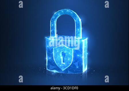 Digital lock. Secure data management, cyber risk policy, digital privacy technology Stock Vector