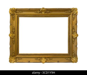 Antique golden picture frame isolated on white background with clipping path Stock Photo