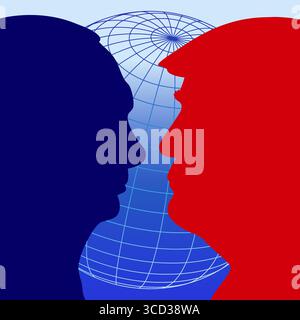 Silhouette portraits of Putin and Trump, vector illustration Stock Vector